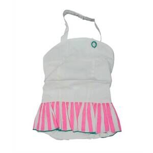 NEW WOVENPLAY girl's romper with skirt in white with pink and white stripe
